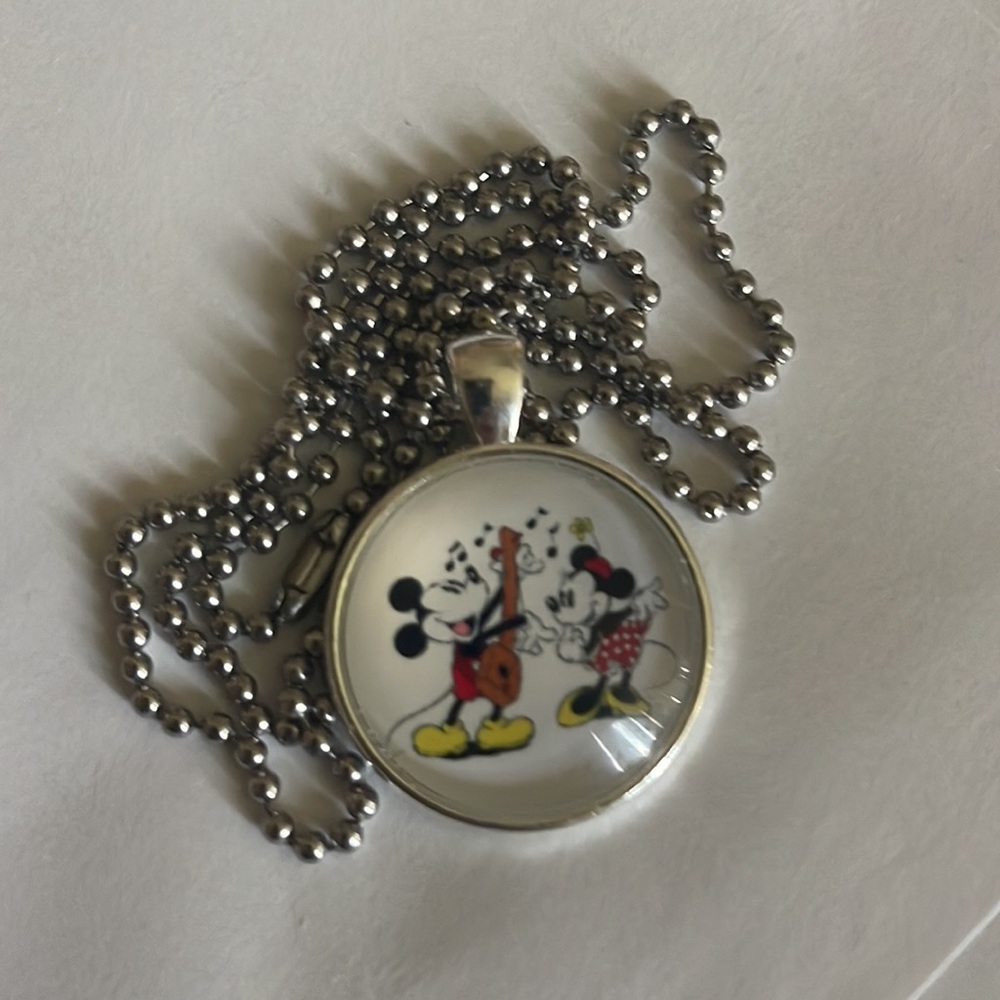 Disney Mickey Mouse Silver Glass Dome Pendant Necklace Cabochon Necklace - Picture 5 of 8